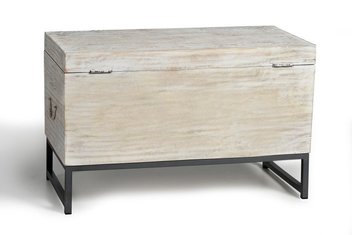 GINER Y COLOMER Buffet en bois de manguier et métal, sculpté à la main, finition blanc vieilli